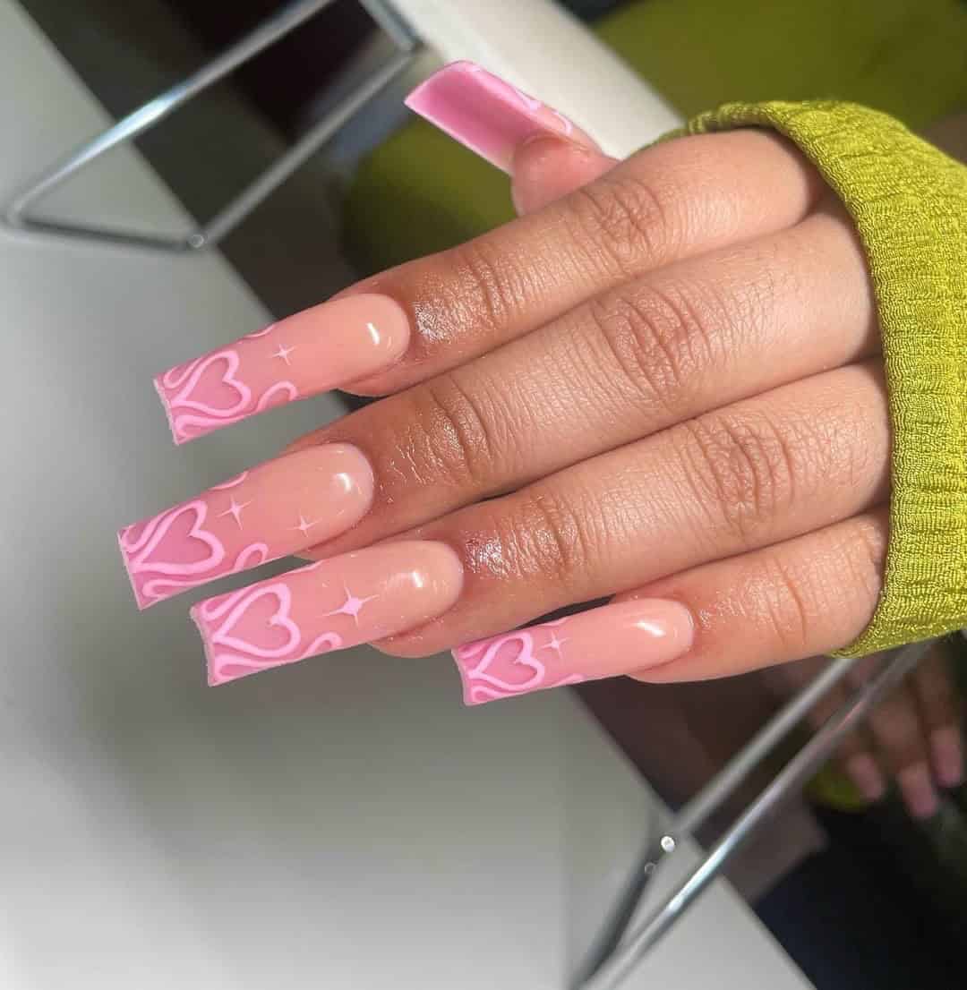 OMBRE NAILS WITH PINK HEARTS