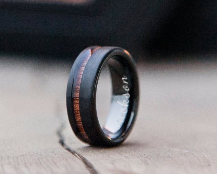 Engraved Black Tungsten Ring