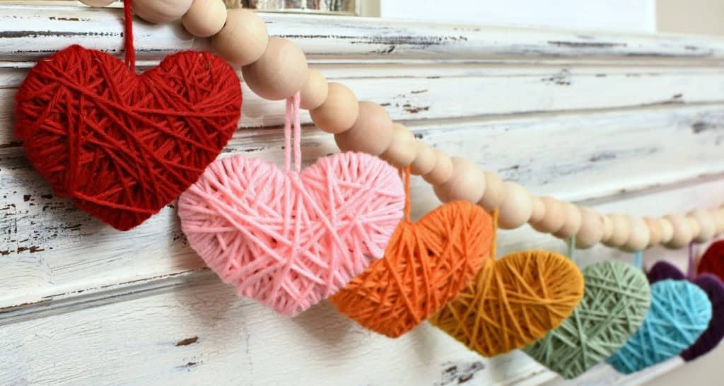 Multicolored Yarn Heart Garland