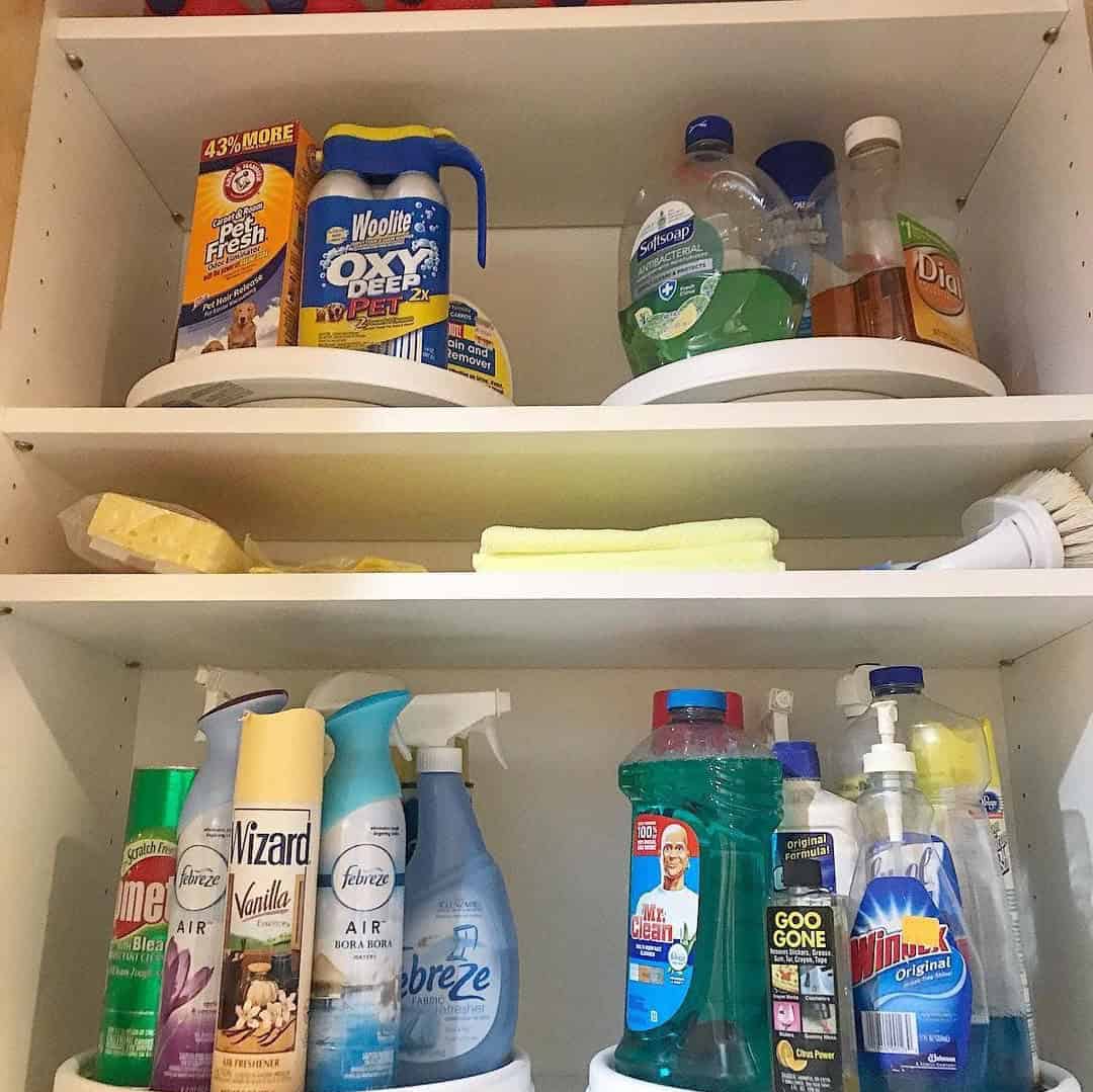 Organize Cleaning Products on Rotating Display Tray