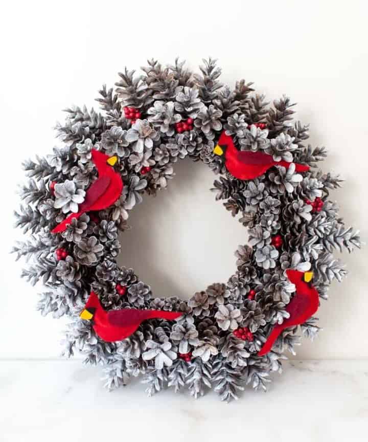 Pinecone Wreath With Cardinals