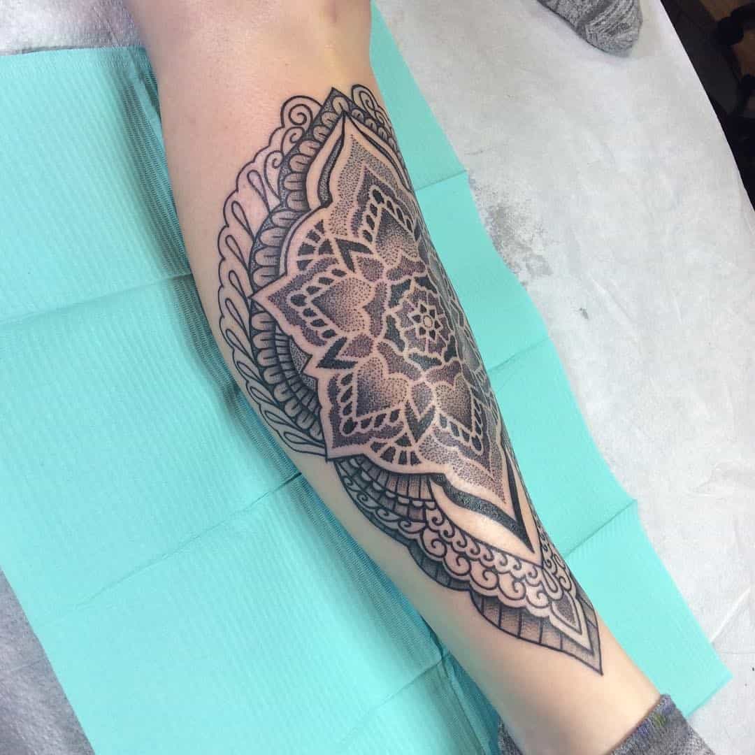 27] Girly Mandala Leg Sleeve: A Stylish Tattoo Choice