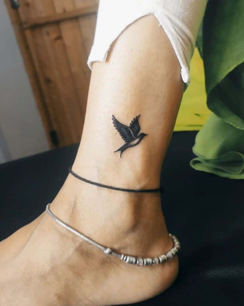 17] Beautiful Mini Bird Tattoo On Ankle