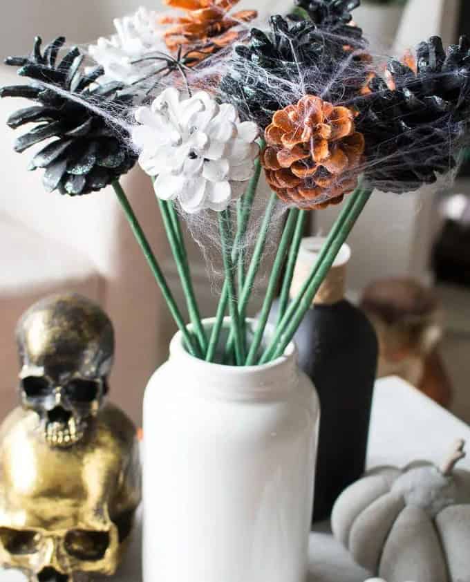 Halloween Flowers From Pinecones