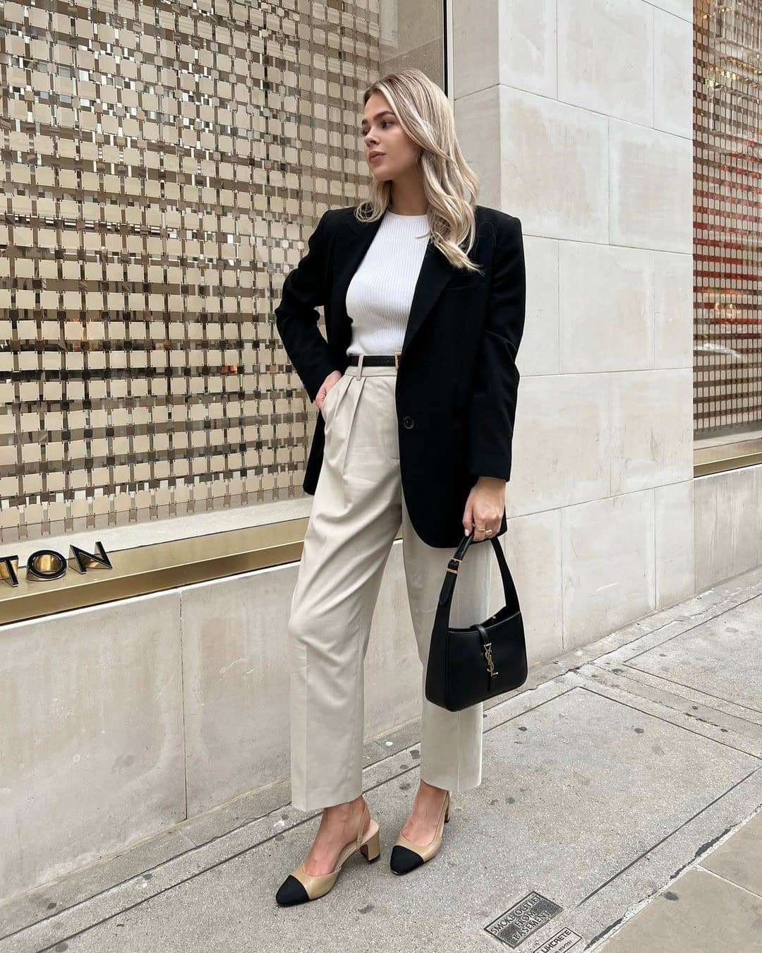 WHITE TOP + BLAZER + WIDE-LEG PANTS