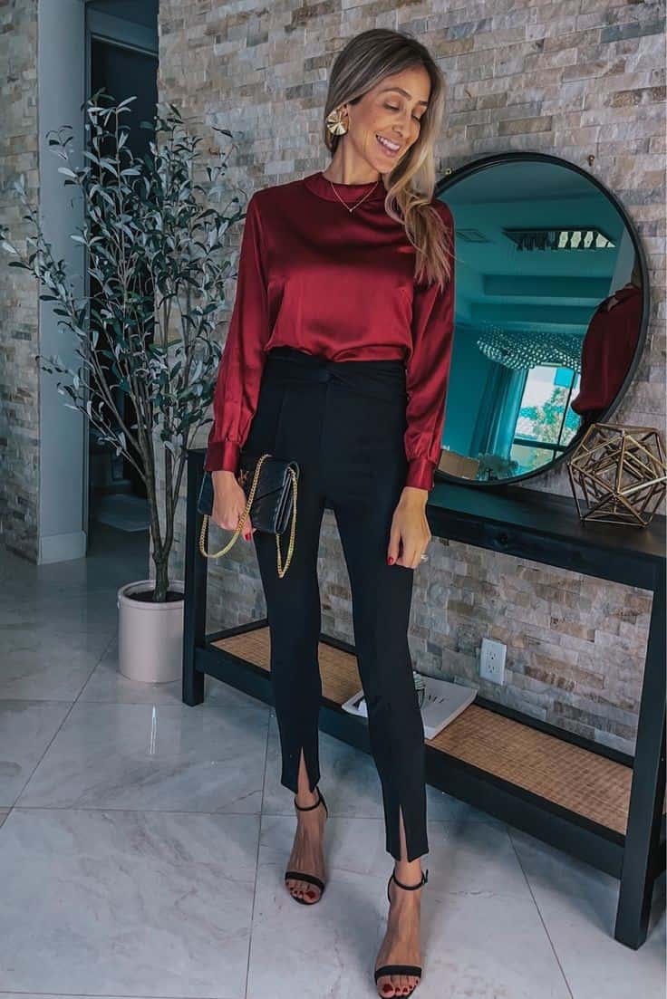 RED BLOUSE + BLACK PANTS