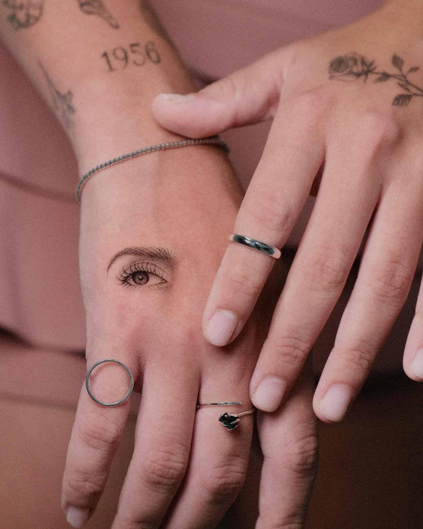 18] Realistic Hand Eye Tattoo: Captivating Gaze