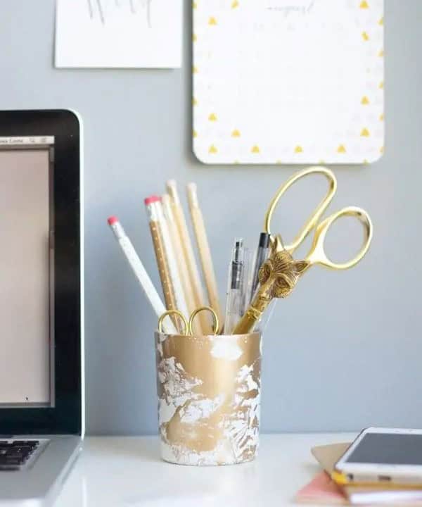 Gold Marbled Pencil Cup