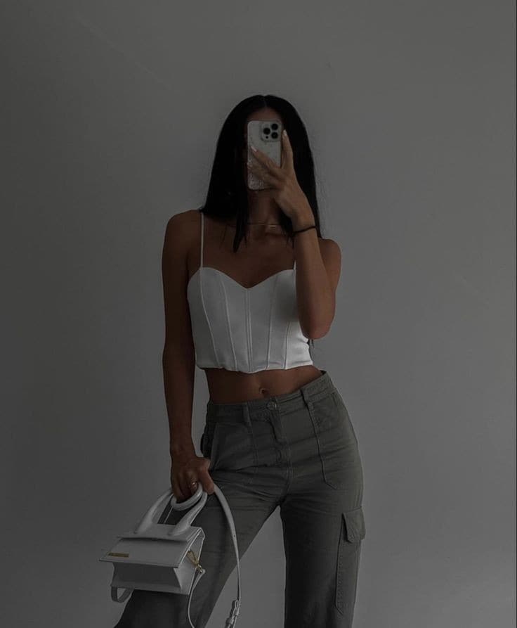 CARGO PANTS + WHITE CORSET TOP