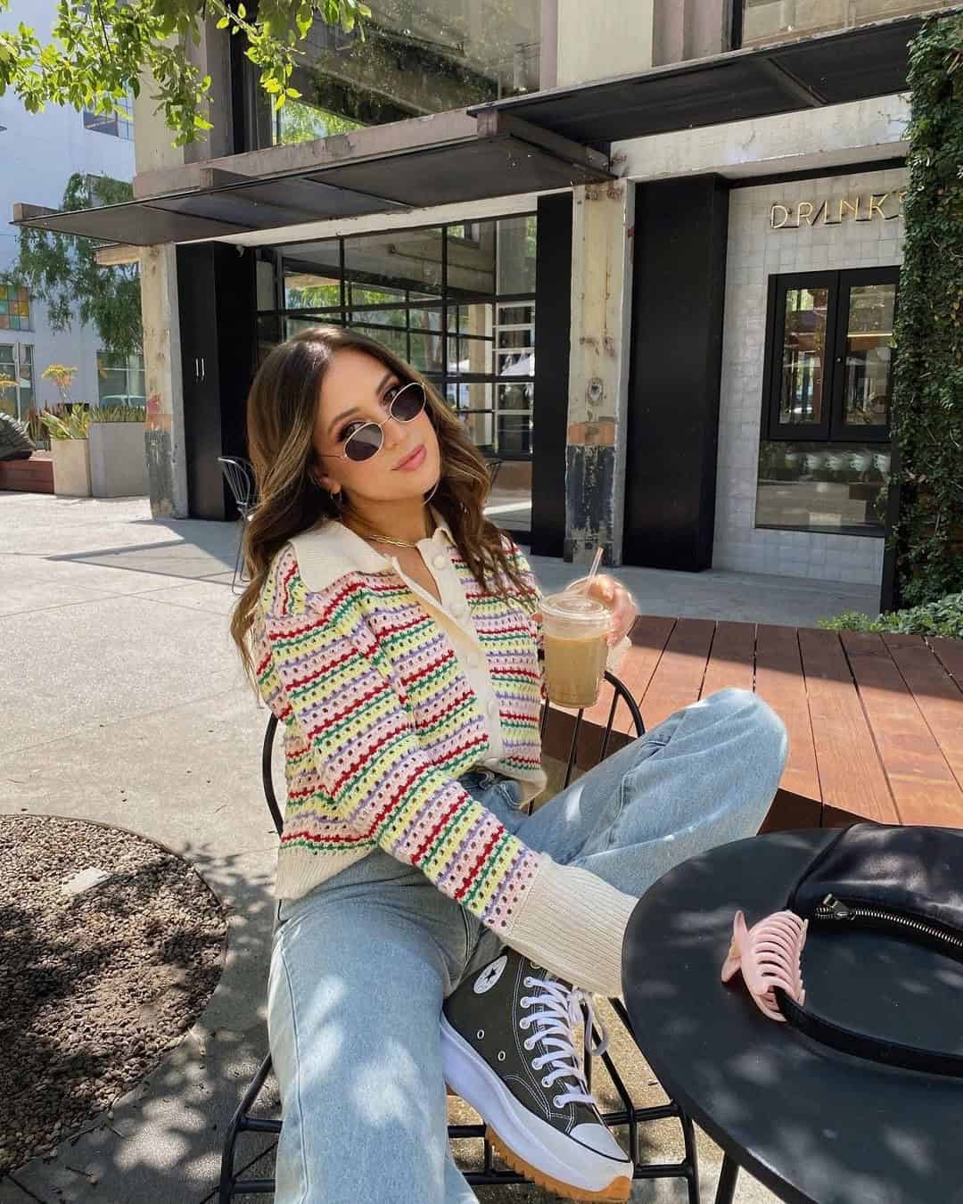 MULTI-COLORED CARDIGAN + JEANS